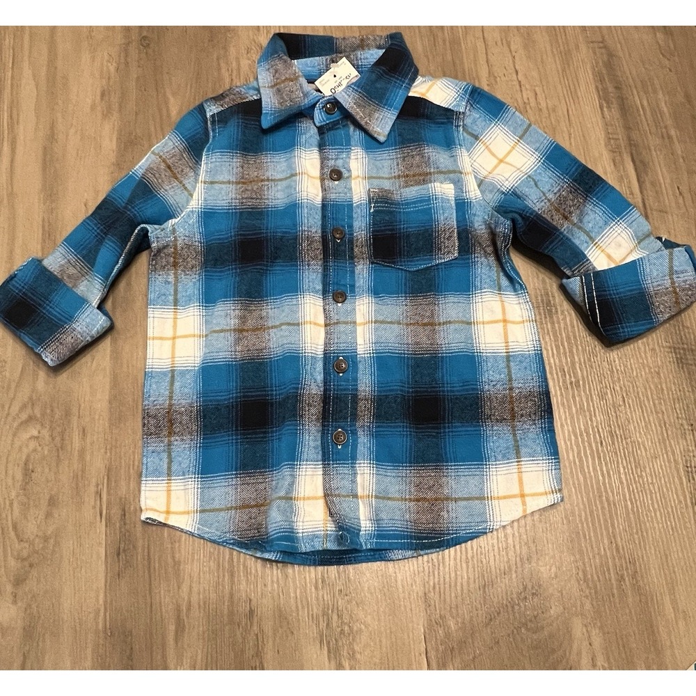 OshKosh B'gosh Toddler Bots Flannel Shirt Sz 4 Blue White Black New with‎ Tags